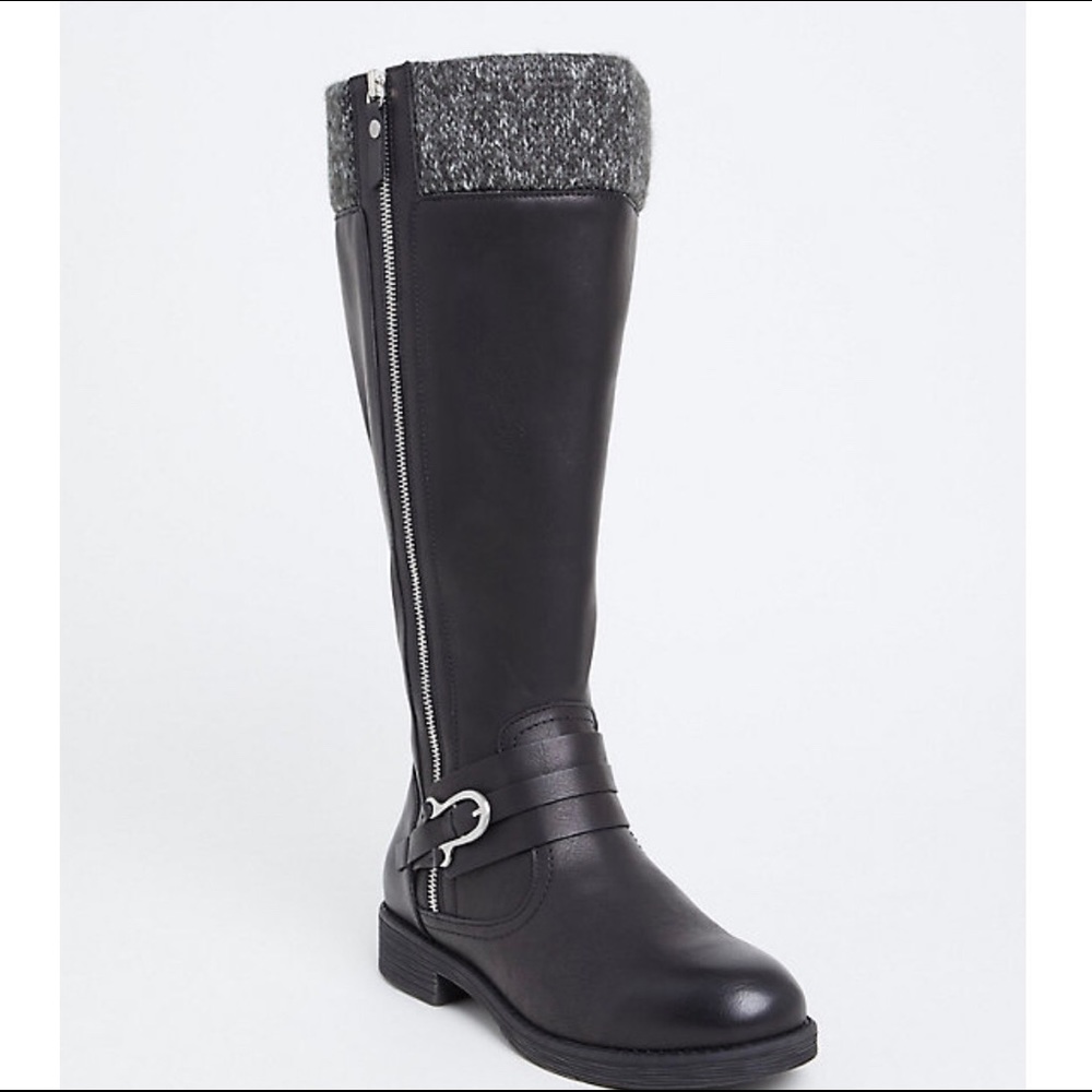 TORRID Black Faux Leather Sweater Trimmed Boot